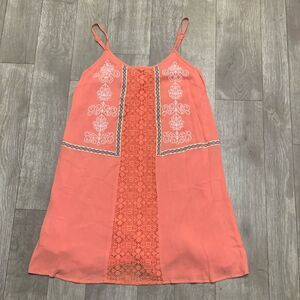 Womens Flying Tomato Coral Lined Spaghetti‎ Strap Embroidered Mini Dress